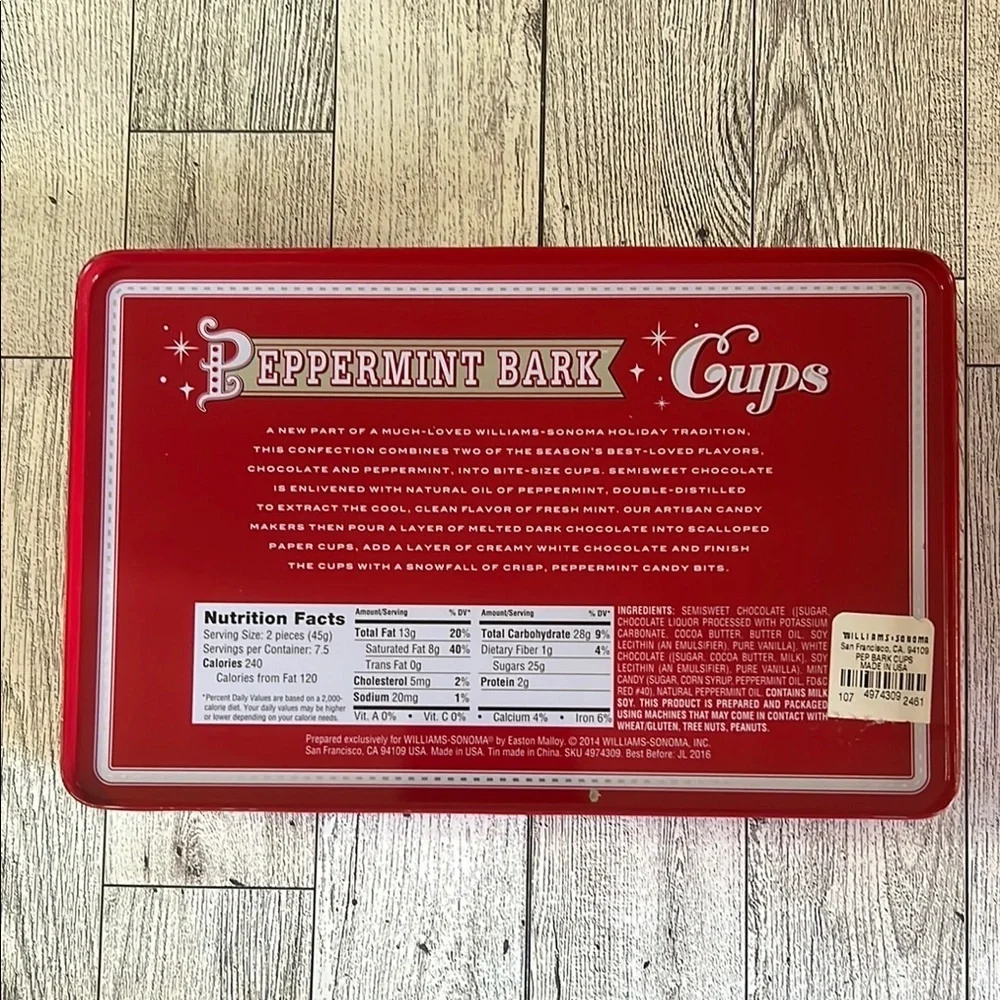 Williams-Sonoma Peppermint Bark Cups Tin - Empty